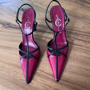 Casadei red and black 3 inch heel - strappy - size 6